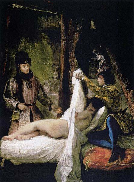 Eugene Delacroix Louis of Orleans Unveiling his Mistress, Norge oil painting art